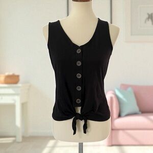 Sanctuary‎ Black Button-Front Tie Tank Top Size XS